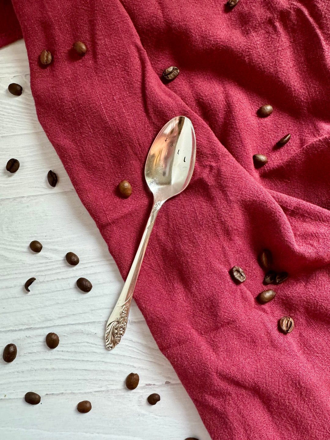 Fall Hand Stamped Vintage Coffee Spoon